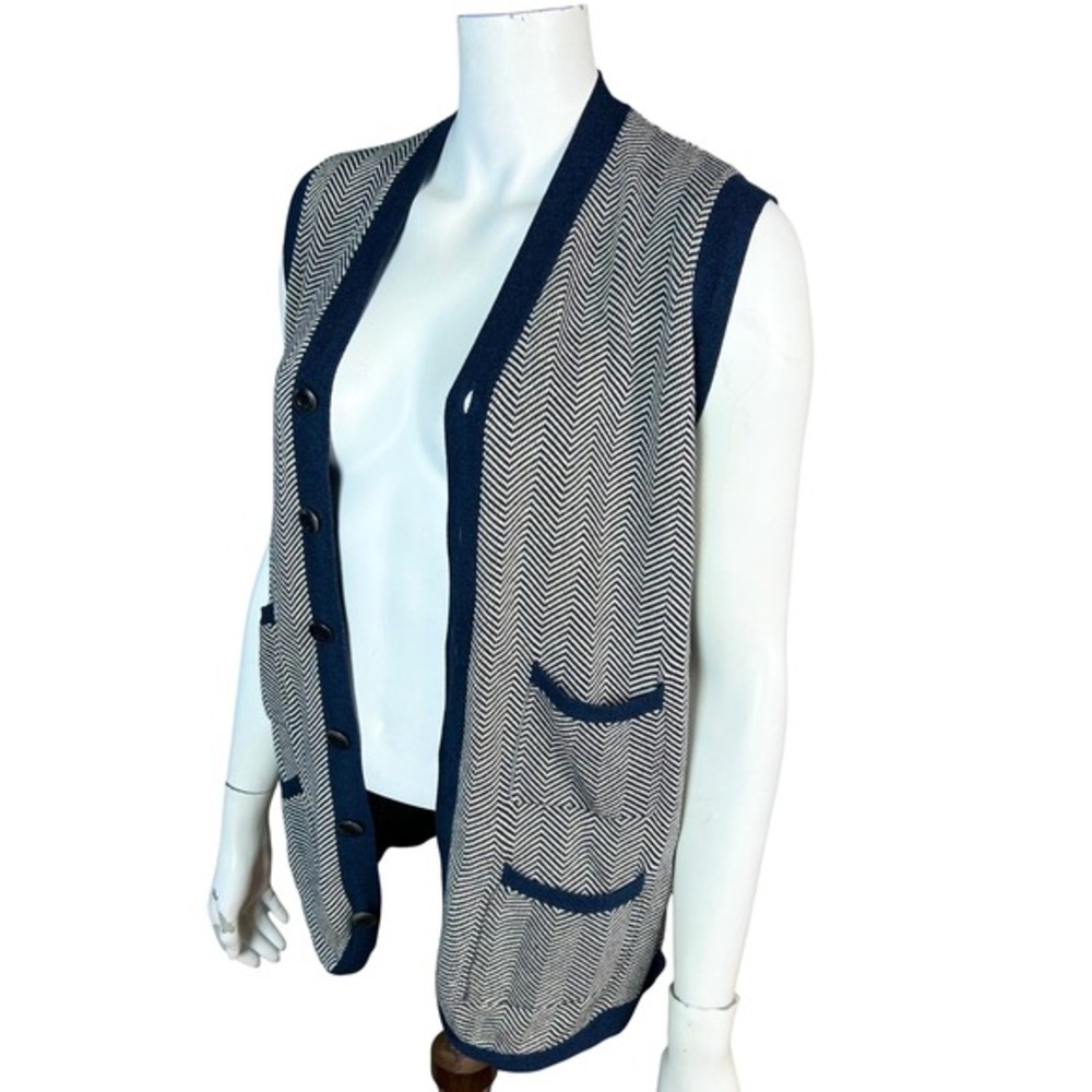 YMC Sweater vest Cardigan Men's Medium Navy Herringbone Button Front Pockets